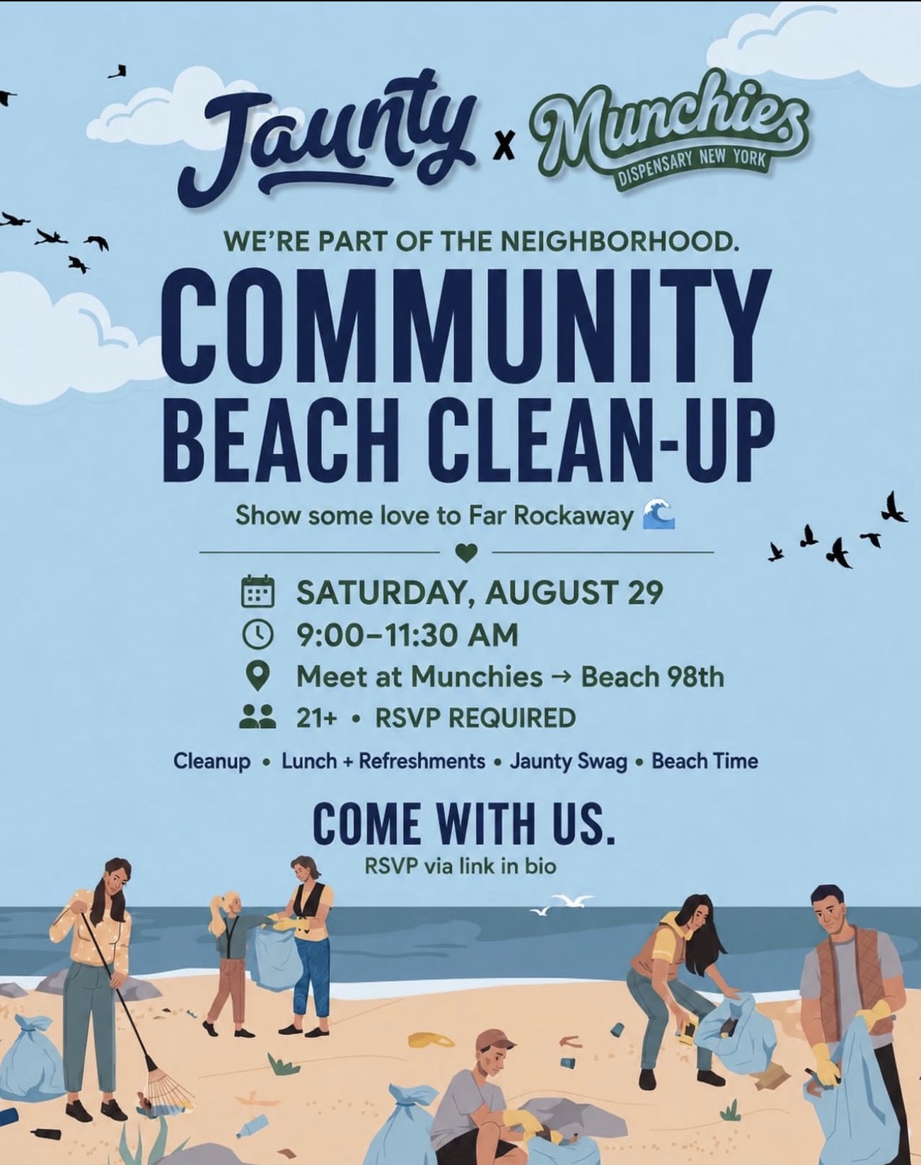 Jaunty and Munchies community beach cleanup flyer