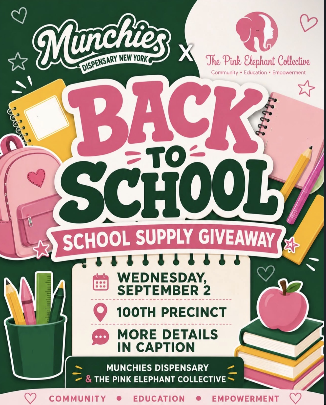Published back-to-school giveaway graphic for Munchies and The Pink Elephant Collective